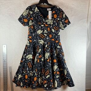 Magnolia Park Women's V-Neck Halloween Print Retro Swing Dress Multi‎ Size 3XL